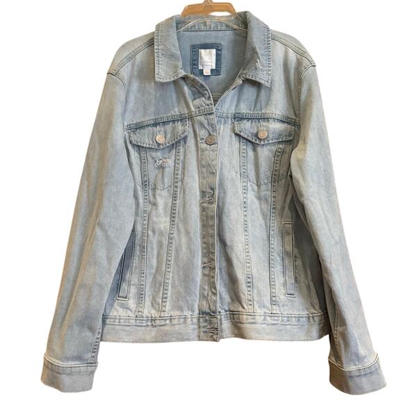 Women's LC Lauren Conrad Denim/Jean Jacket Distressed Blue Size Lg., EUC - Picture 1 of 4